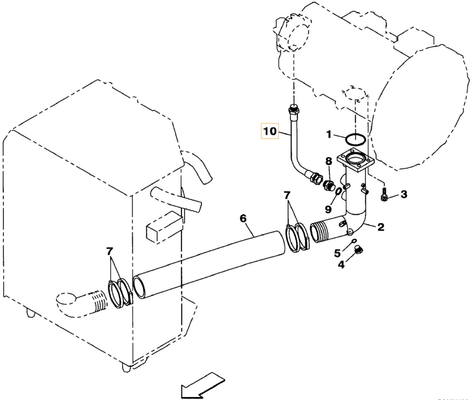 Case CX290B installation diagram showing hydraulic hose KBJ2809 at Pipe No. 10
