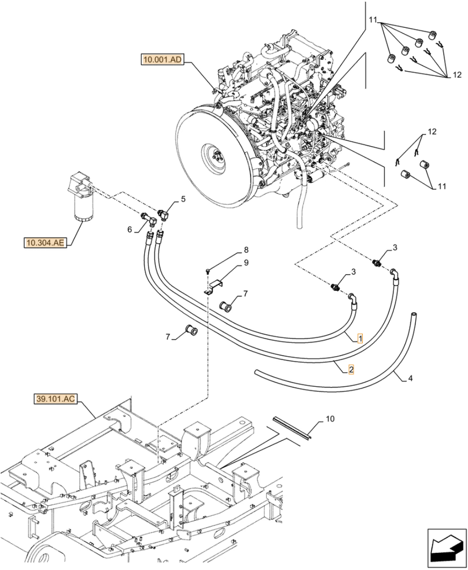 Case CX250D NLC installation diagram showing hydraulic hose KRH10330 at Pipe No. 1