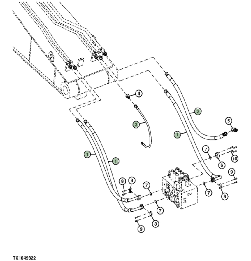 Hitachi ZXS370F-3 installation diagram showing hydraulic hose 9263974 at Pipe No. 1