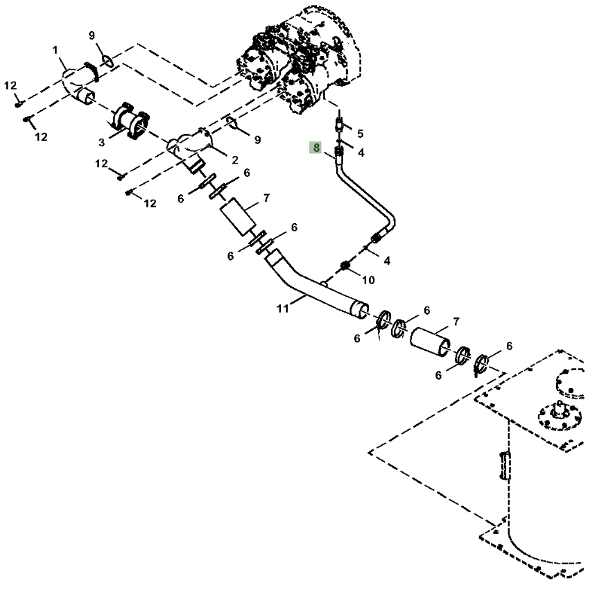 Hitachi ZX350LC-5G installation diagram showing hydraulic hose 4656788 at Pipe No. 8