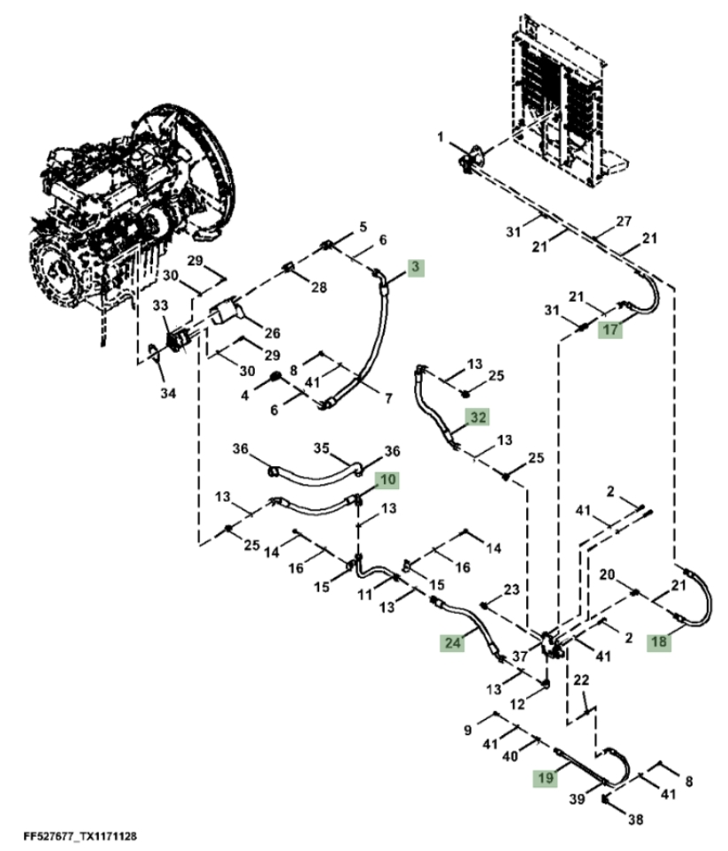Hitachi ZX370F-LL-6N installation diagram showing hydraulic hose 4695170 at Pipe No. 17