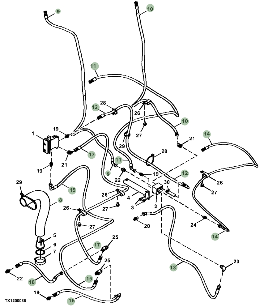 Hitachi ZX130-5N installation diagram showing hydraulic hose 4397174 at Pipe No. 12