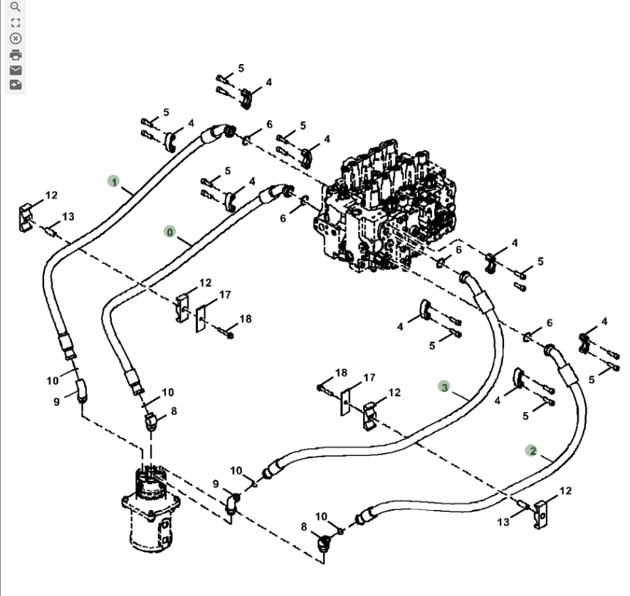Hitachi ZX670LC-5A installation diagram showing hydraulic hose 4644290 at Pipe No. 1