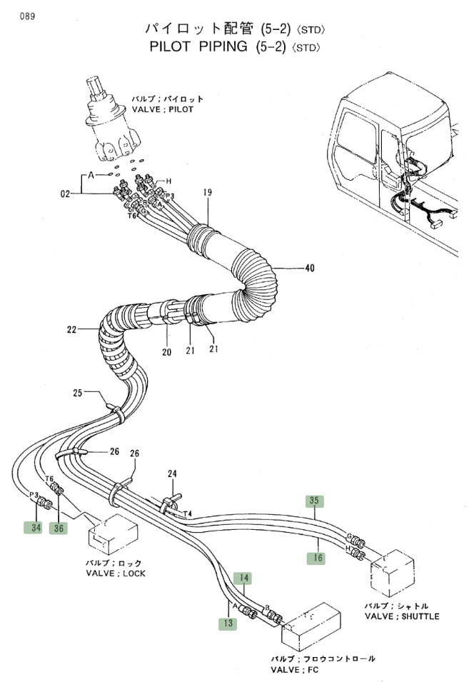 Hitachi EX220LC-3 installation diagram showing hydraulic hose 4304409 at Pipe No. 34