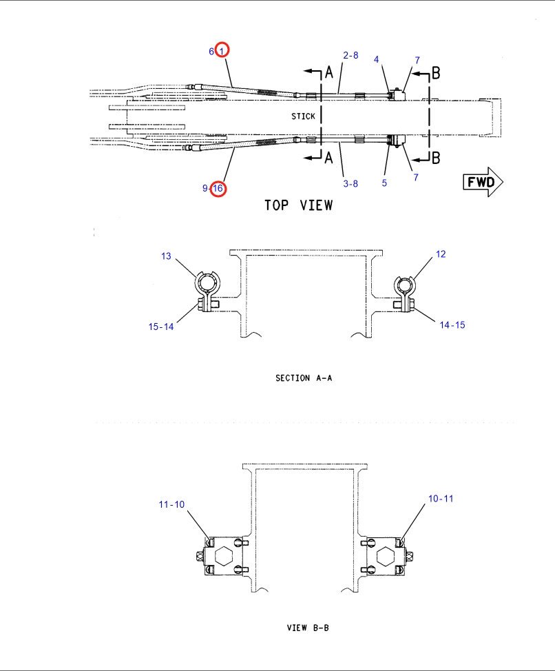 Caterpillar CAT®318B N installation diagram showing hydraulic hose 7Y-8001 at Pipe No. 1