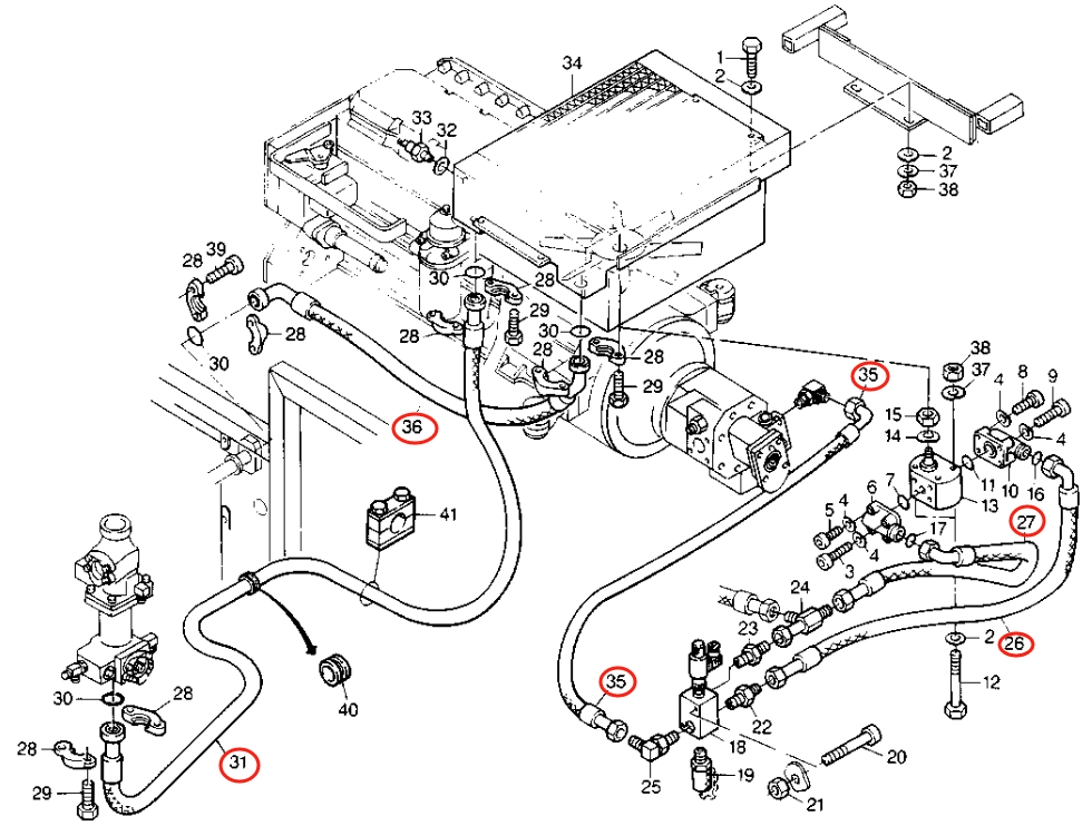 Caterpillar CAT®224B installation diagram showing hydraulic hose 8U-3049 at Pipe No. 31