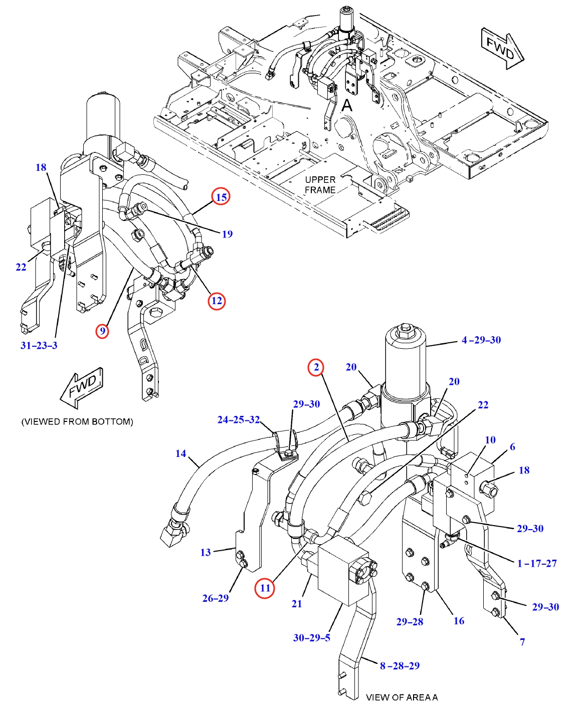 Caterpillar CAT®312E installation diagram showing hydraulic hose 356-9242 at Pipe No. 15