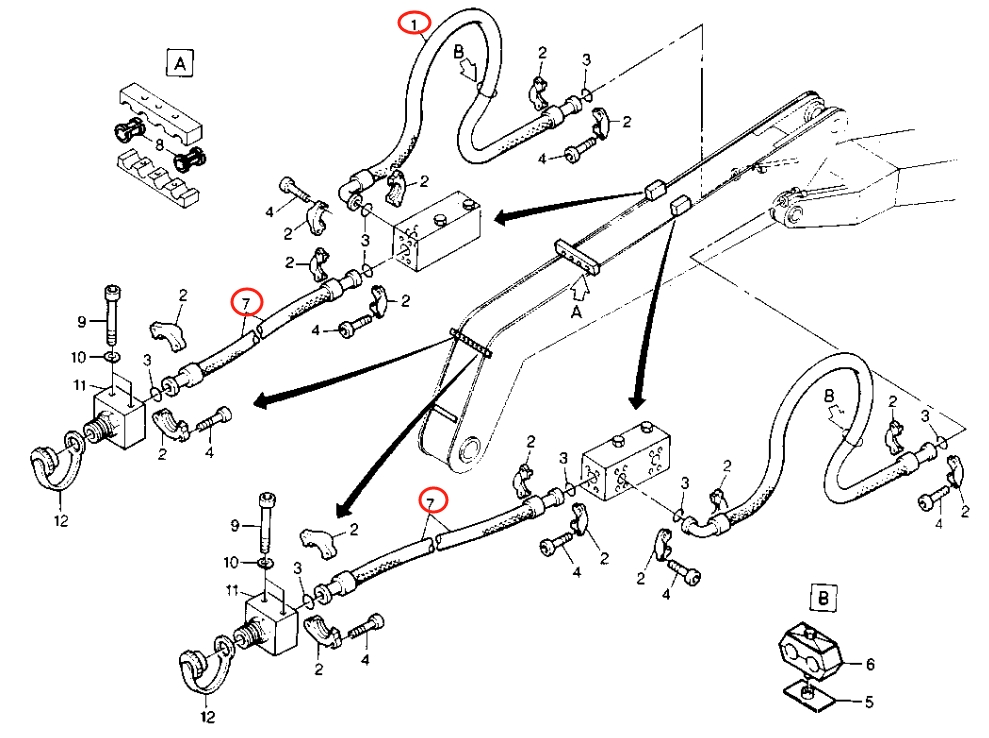 Caterpillar CAT®212B installation diagram showing hydraulic hose 8U-4150 at Pipe No. 1
