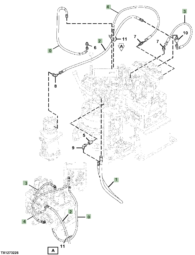Hitachi ZX130-5G installation diagram showing hydraulic hose 9323070 at Pipe No. 2