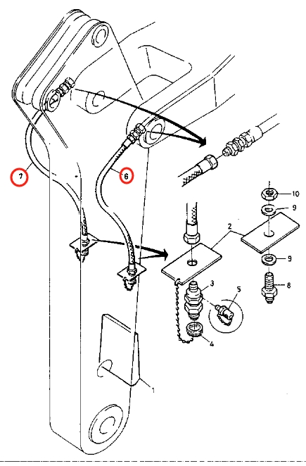 Caterpillar CAT®212 installation diagram showing hydraulic hose 5W-6847 at Pipe No. 7