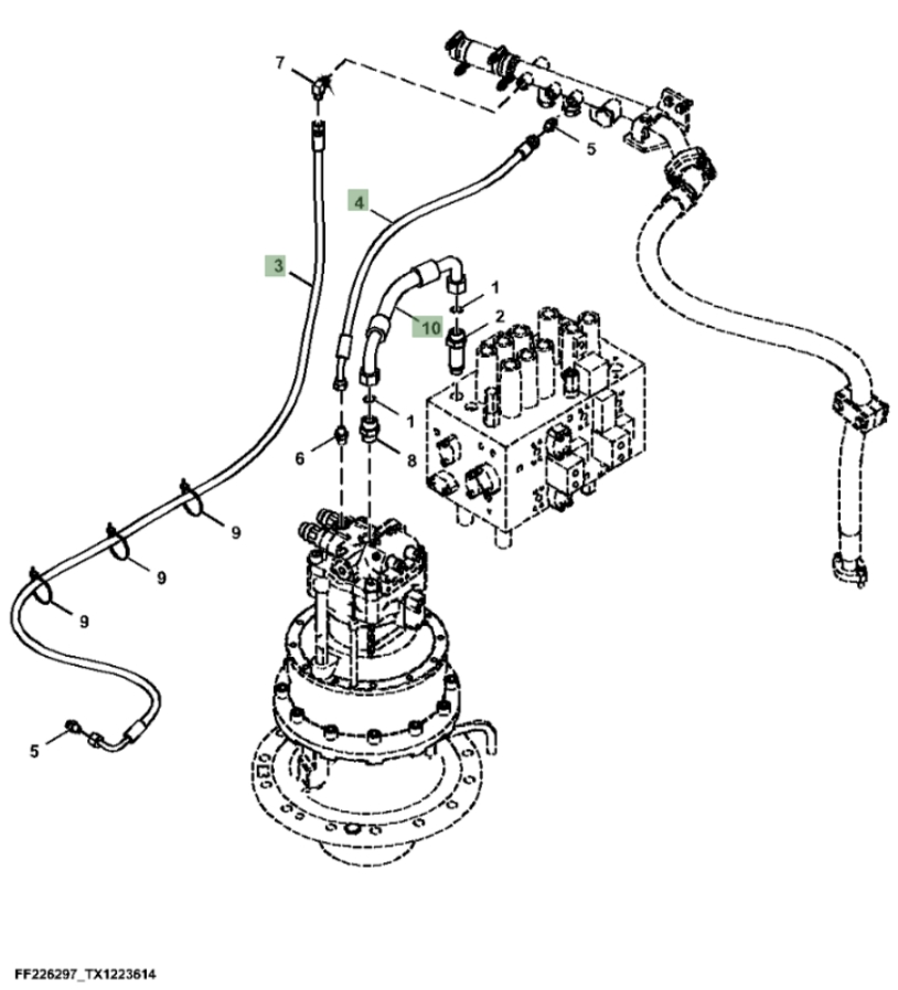 Hitachi ZX260FLC-FE-6N installation diagram showing hydraulic hose 4636895 at Pipe No. 3