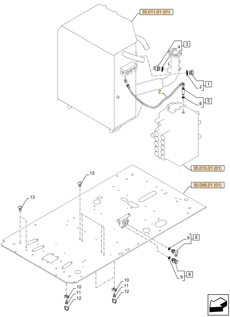 Case CX210C LC installation diagram showing hydraulic hose KHJ2249 at Pipe No. 7