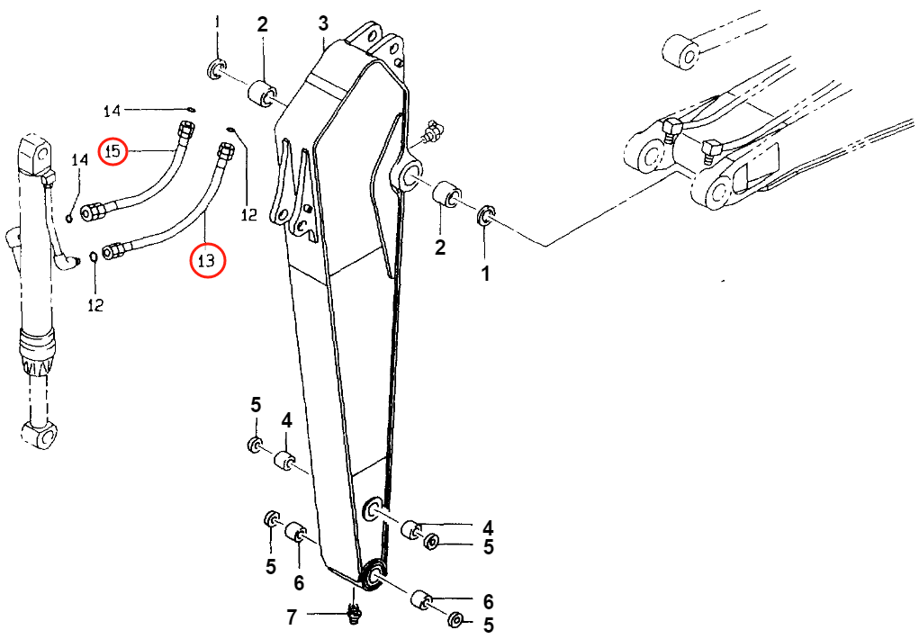 Caterpillar CAT®EL300B installation diagram showing hydraulic hose 099-5589 at Pipe No. 15