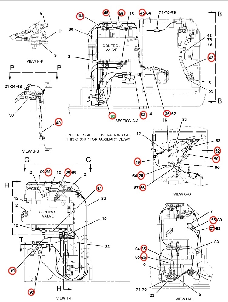Caterpillar CAT®312C installation diagram showing hydraulic hose 194-0328 at Pipe No. 26