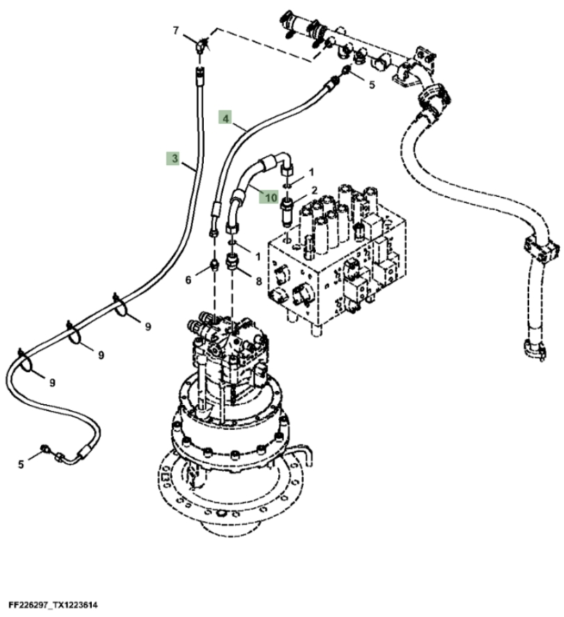 Hitachi ZX260F-LL-6N installation diagram showing hydraulic hose 4649732 at Pipe No. 4