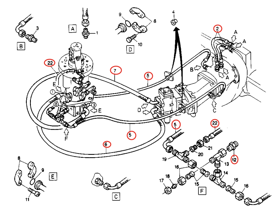 Caterpillar CAT®224B installation diagram showing hydraulic hose 8U-1666 at Pipe No. 2