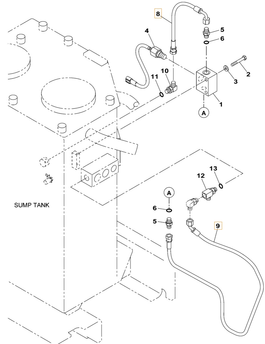 Case CX300B installation diagram showing hydraulic hose KHJ15120 at Pipe No. 9