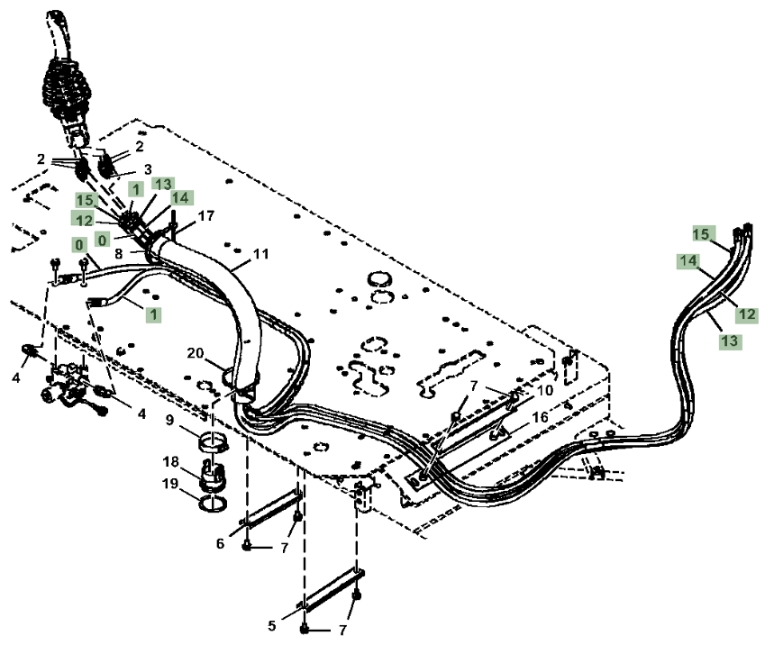 Hitachi ZX210-5G installation diagram showing hydraulic hose 4707578 at Pipe No. 15