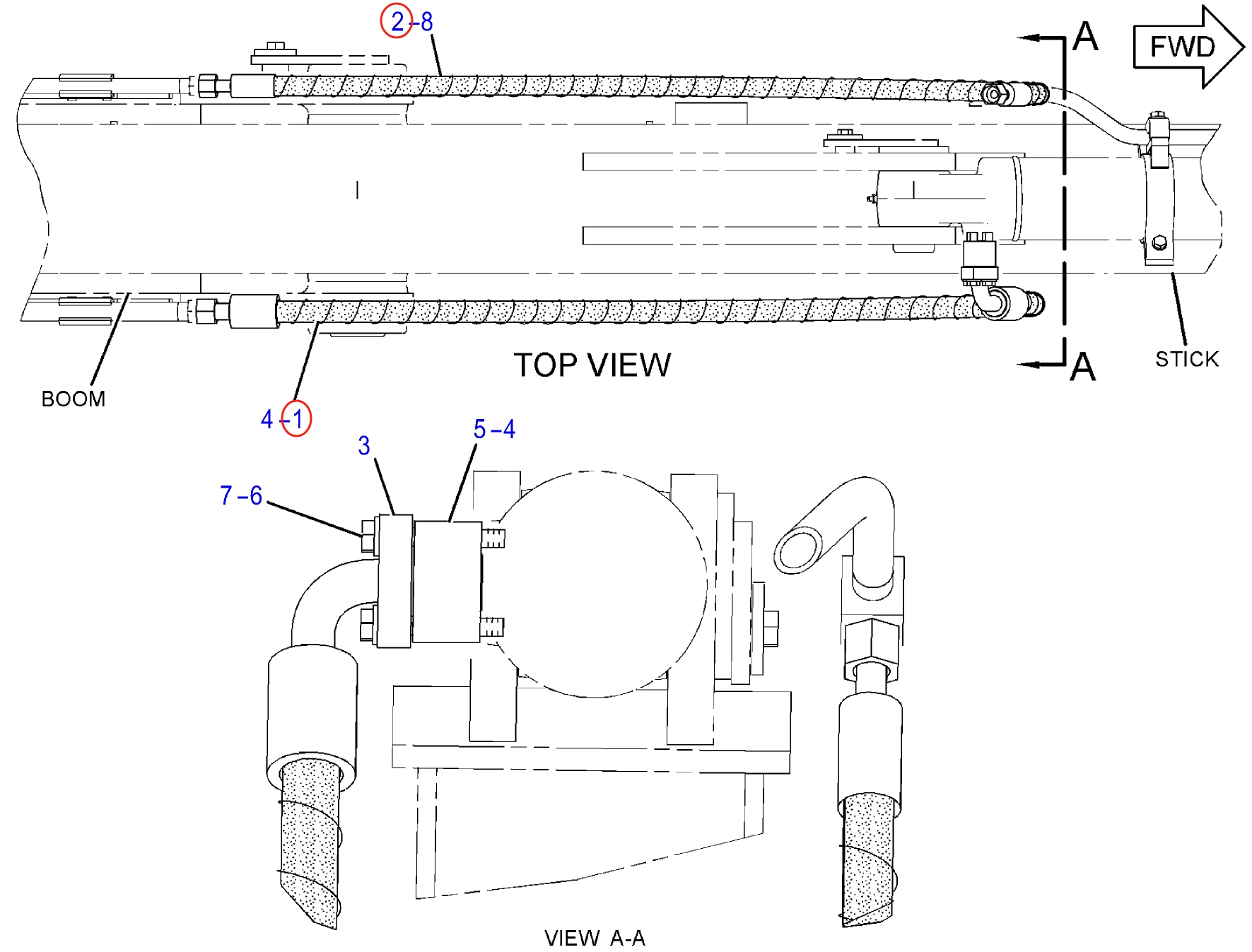 Caterpillar CAT®312F installation diagram showing hydraulic hose 123-2729 at Pipe No. 2