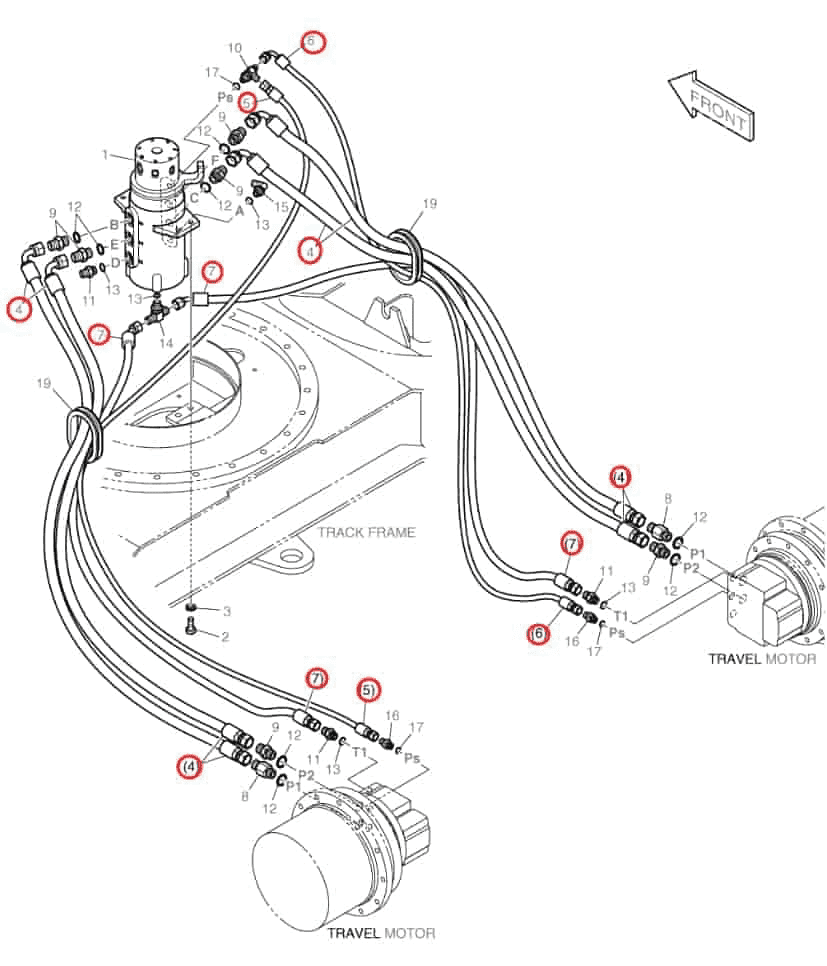 Doosan DX60R installation diagram showing hydraulic hose DS2093658 at Pipe No. 6