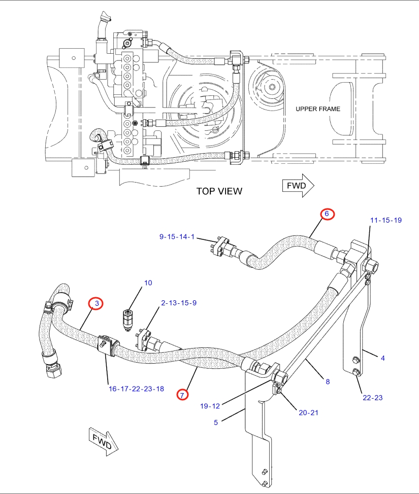 Caterpillar CAT®318C installation diagram showing hydraulic hose 115-9666 at Pipe No. 3