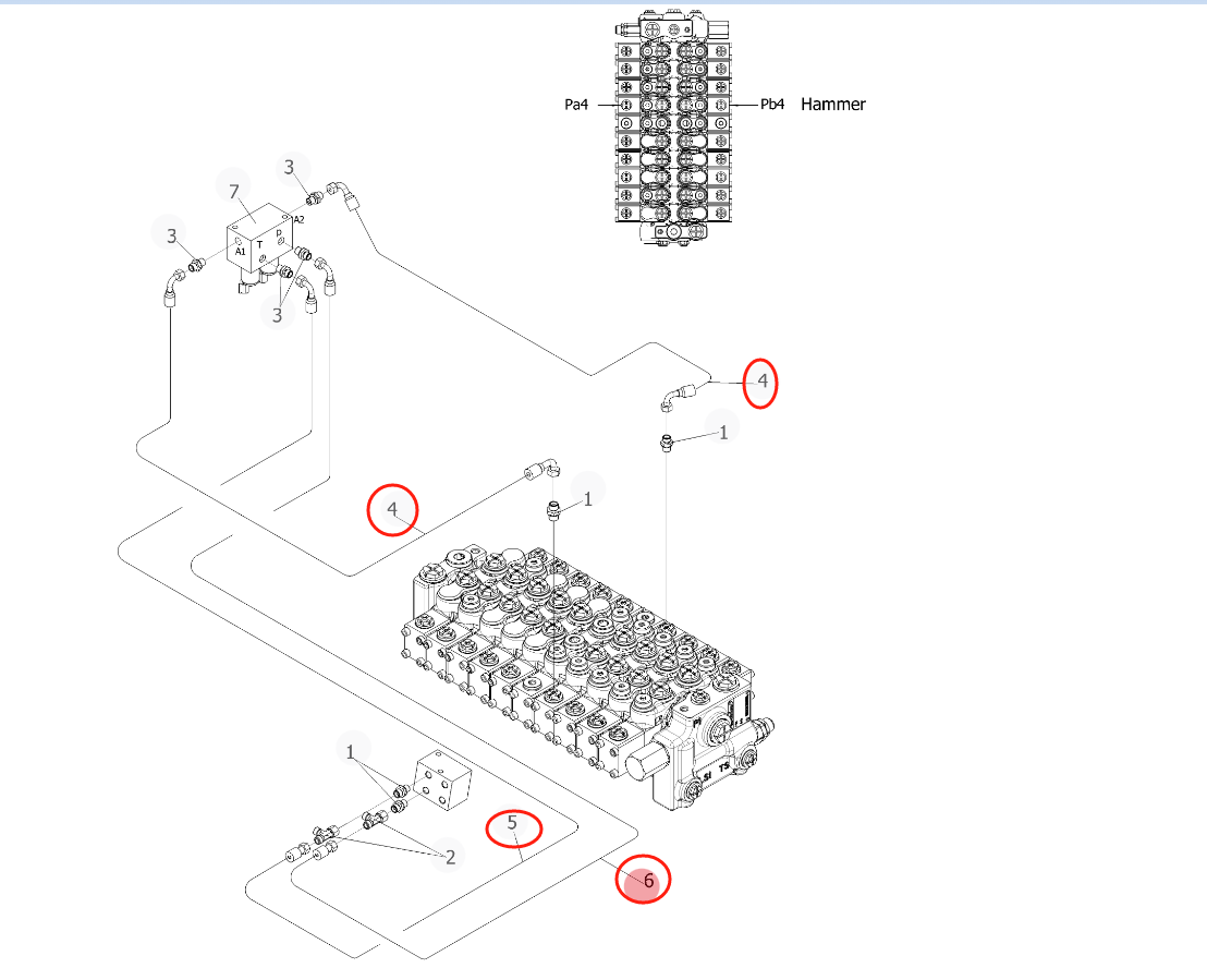 Sunward SWE25F installation diagram showing hydraulic hose 730501001698 at Pipe No. 6