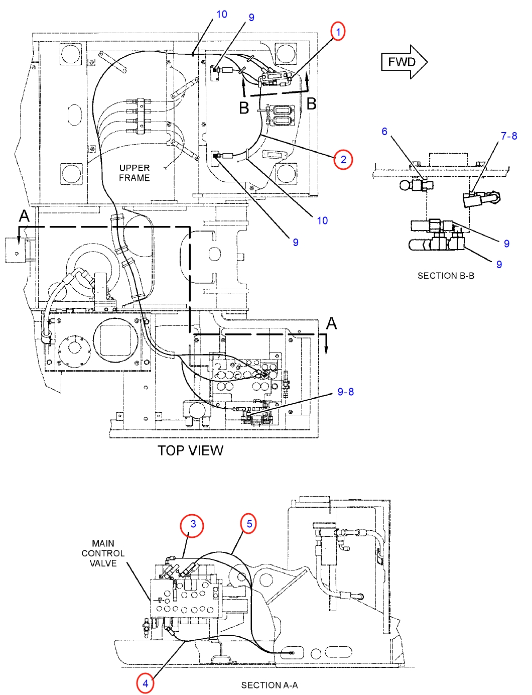 Caterpillar CAT®311C installation diagram showing hydraulic hose 212-5419 at Pipe No. 5
