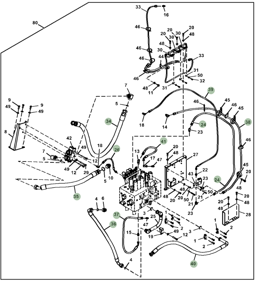 Hitachi ZX350LC-5G installation diagram showing hydraulic hose 4470393 at Pipe No. 26
