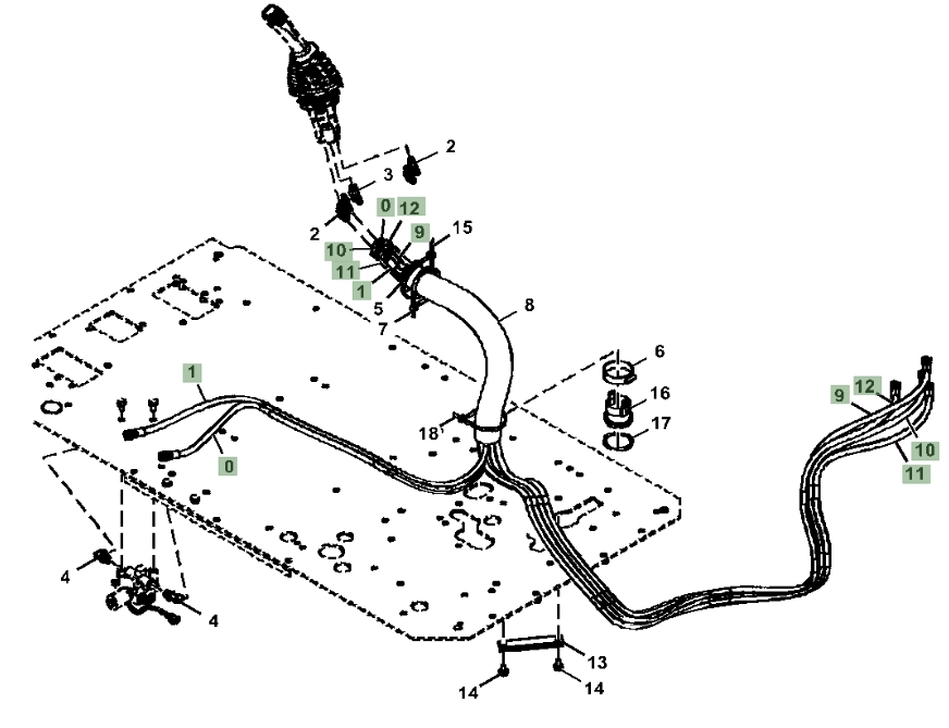 Hitachi ZX210-5A installation diagram showing hydraulic hose 4656533 at Pipe No. 12