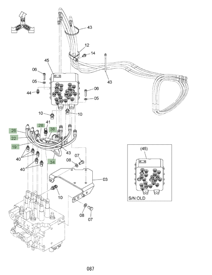 Hitachi ZX120-3 installation diagram showing hydraulic hose 4630941 at Pipe No. 22