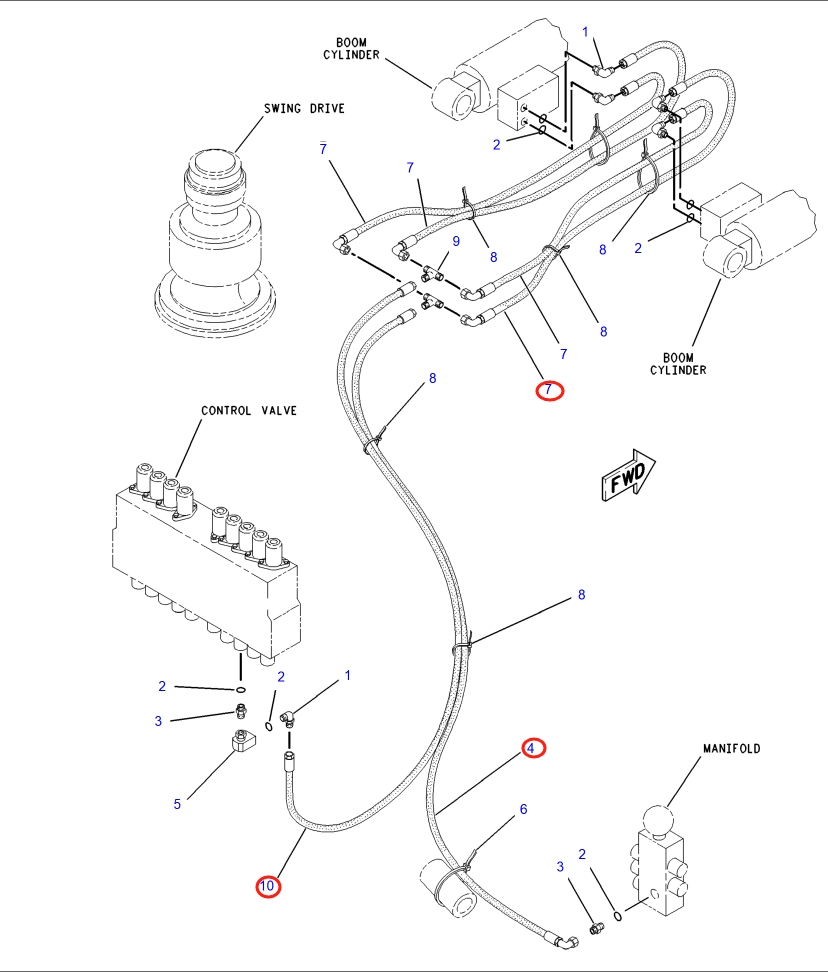 Caterpillar CAT®317-A N installation diagram showing hydraulic hose 103-1434 at Pipe No. 10
