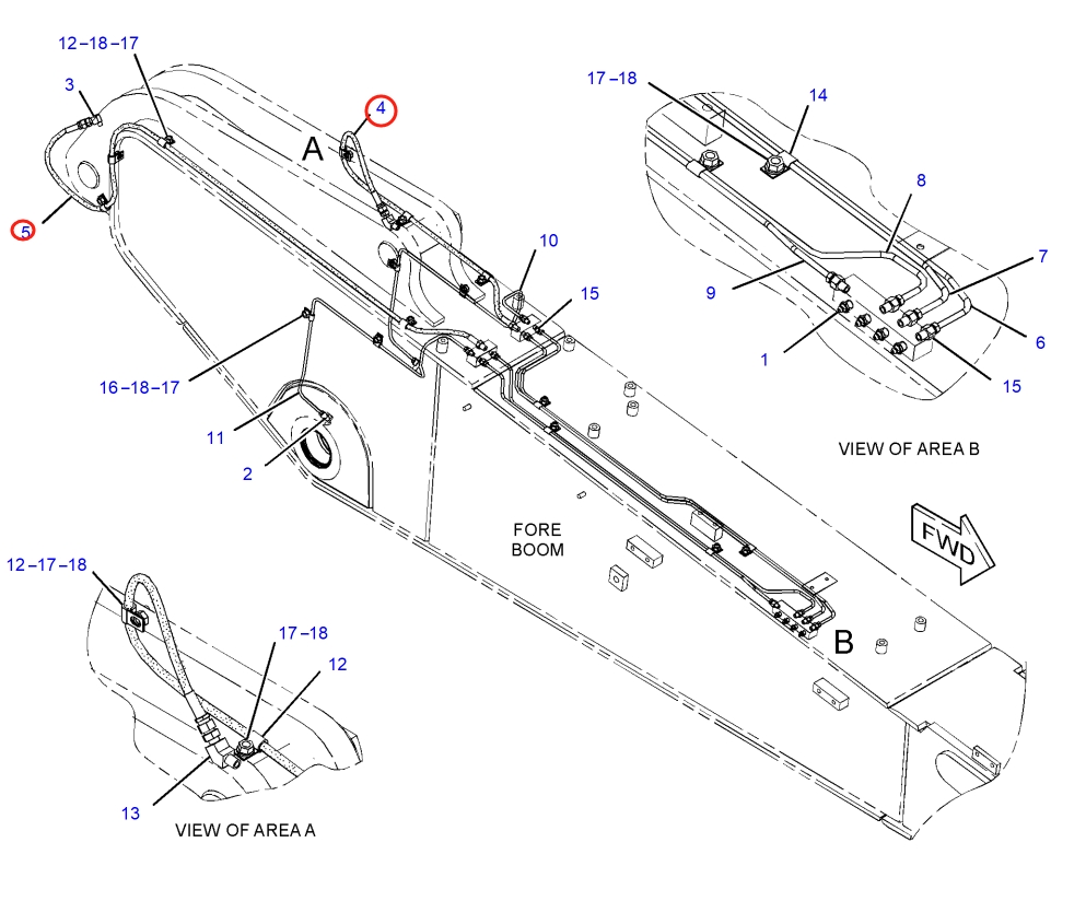 Caterpillar CAT®318F installation diagram showing hydraulic hose 251-2627 at Pipe No. 5