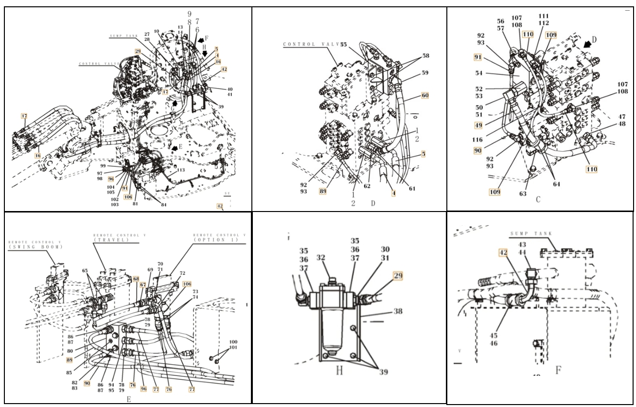 Case CX80 installation diagram showing hydraulic hose KHJ2179 at Pipe No. 109