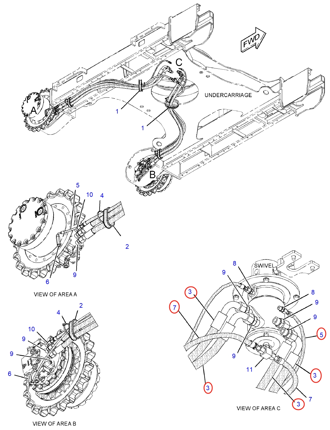 Caterpillar CAT®311F LRR installation diagram showing hydraulic hose 307-5096 at Pipe No. 7