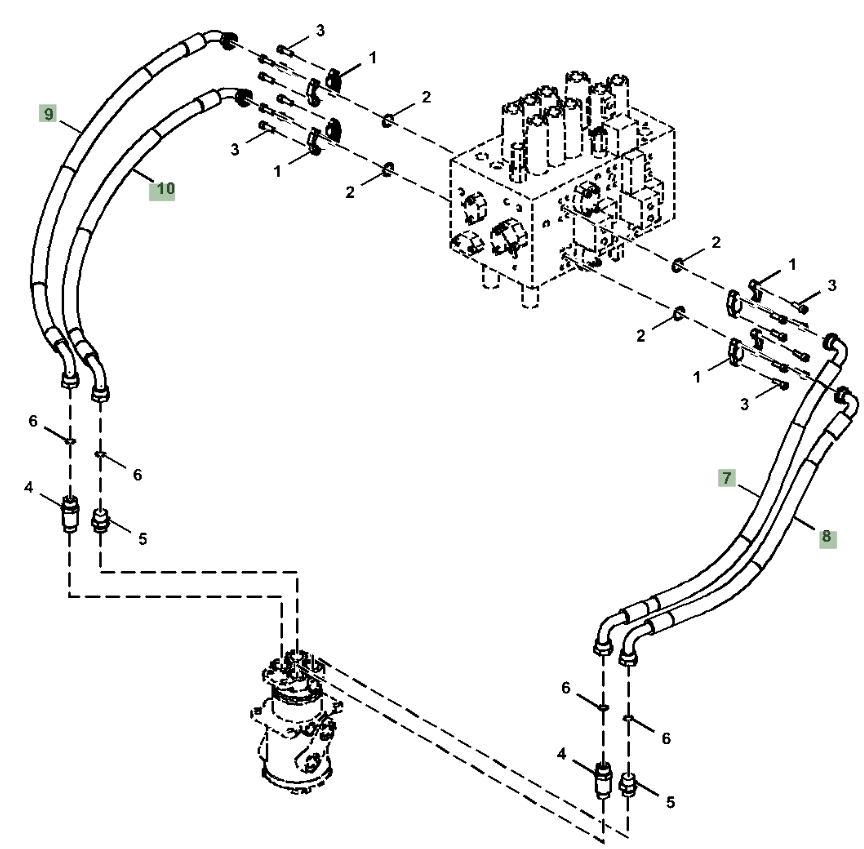 Hitachi ZX160LC-5G installation diagram showing hydraulic hose 9255469 at Pipe No. 8