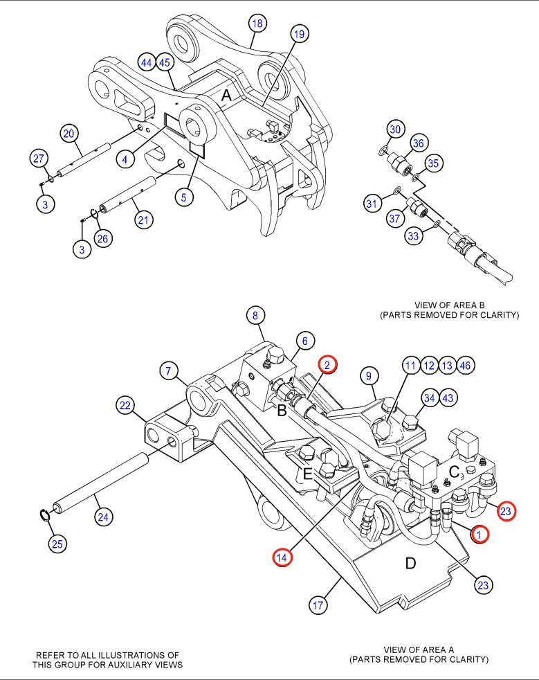 Caterpillar CAT®M315F installation diagram showing hydraulic hose 481-6561 at Pipe No. 23