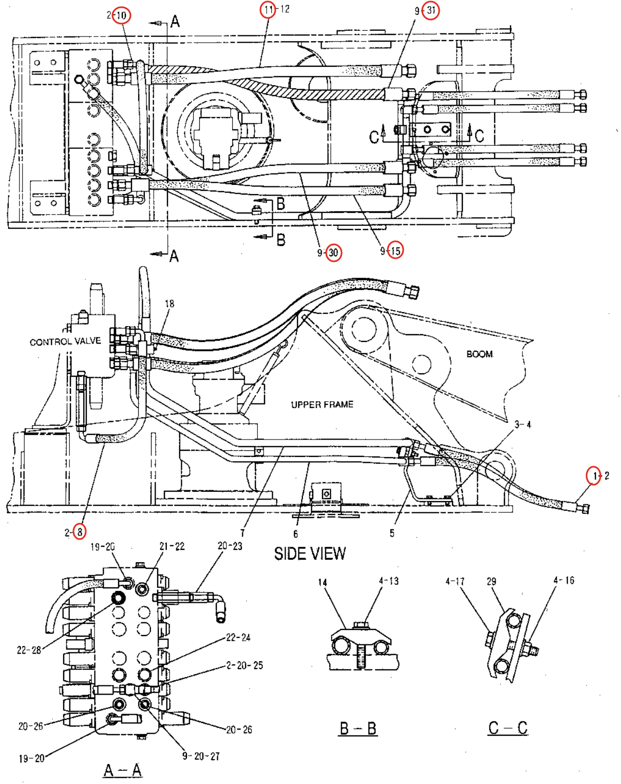 Caterpillar CAT®315B installation diagram showing hydraulic hose 121-6317 at Pipe No. 1
