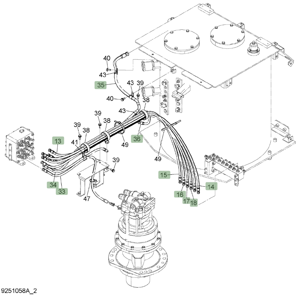 Hitachi ZX450LC-3 installation diagram showing hydraulic hose 4635236 at Pipe No. 17