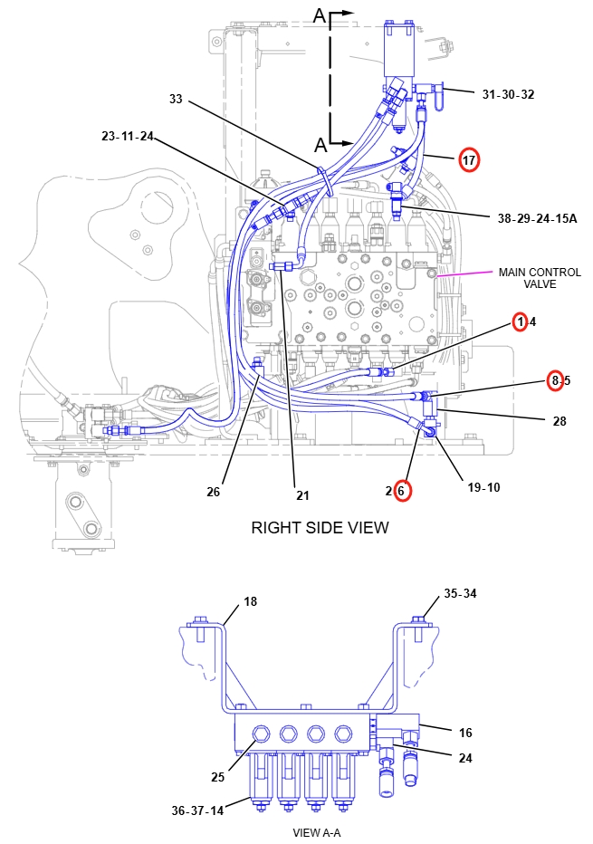 Caterpillar CAT®314E LCR installation diagram showing hydraulic hose 110-5511 at Pipe No. 8