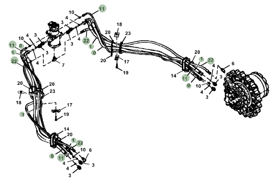 Hitachi ZX160LC-5G installation diagram showing hydraulic hose 4643670 at Pipe No. 0