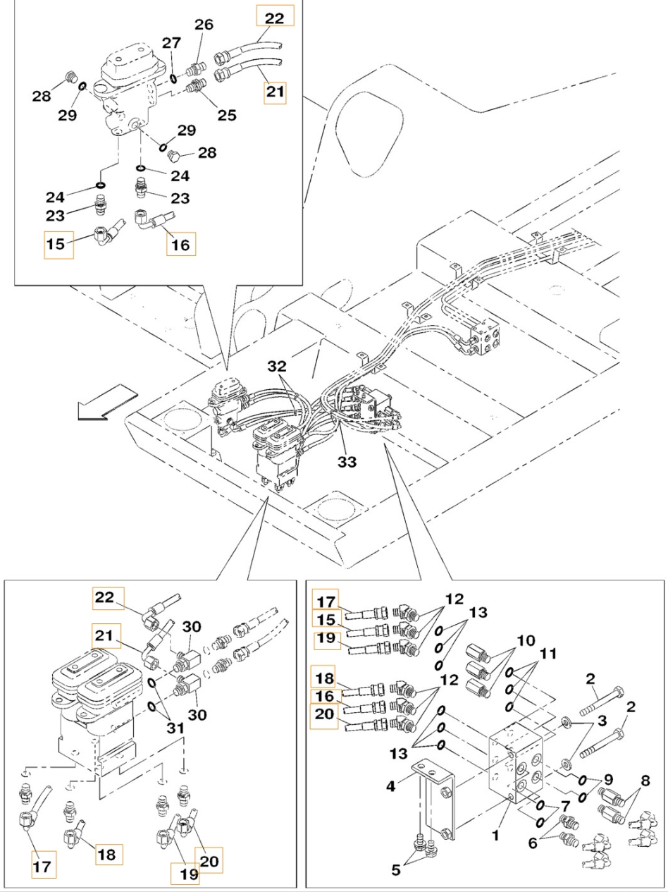 Case CX800B installation diagram showing hydraulic hose KHJ2181 at Pipe No. 17