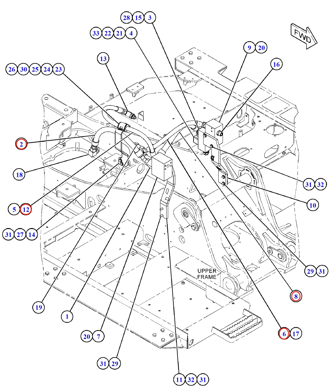 Caterpillar CAT®312D2 GC installation diagram showing hydraulic hose 282-7150 at Pipe No. 12