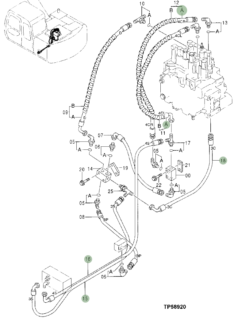 Hitachi EX110-5 installation diagram showing hydraulic hose 4375673 at Pipe No. 8