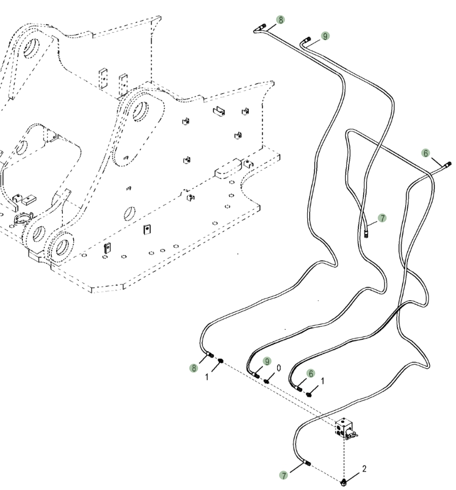Hitachi ZX470LC-5G installation diagram showing hydraulic hose 4477077 at Pipe No. 6