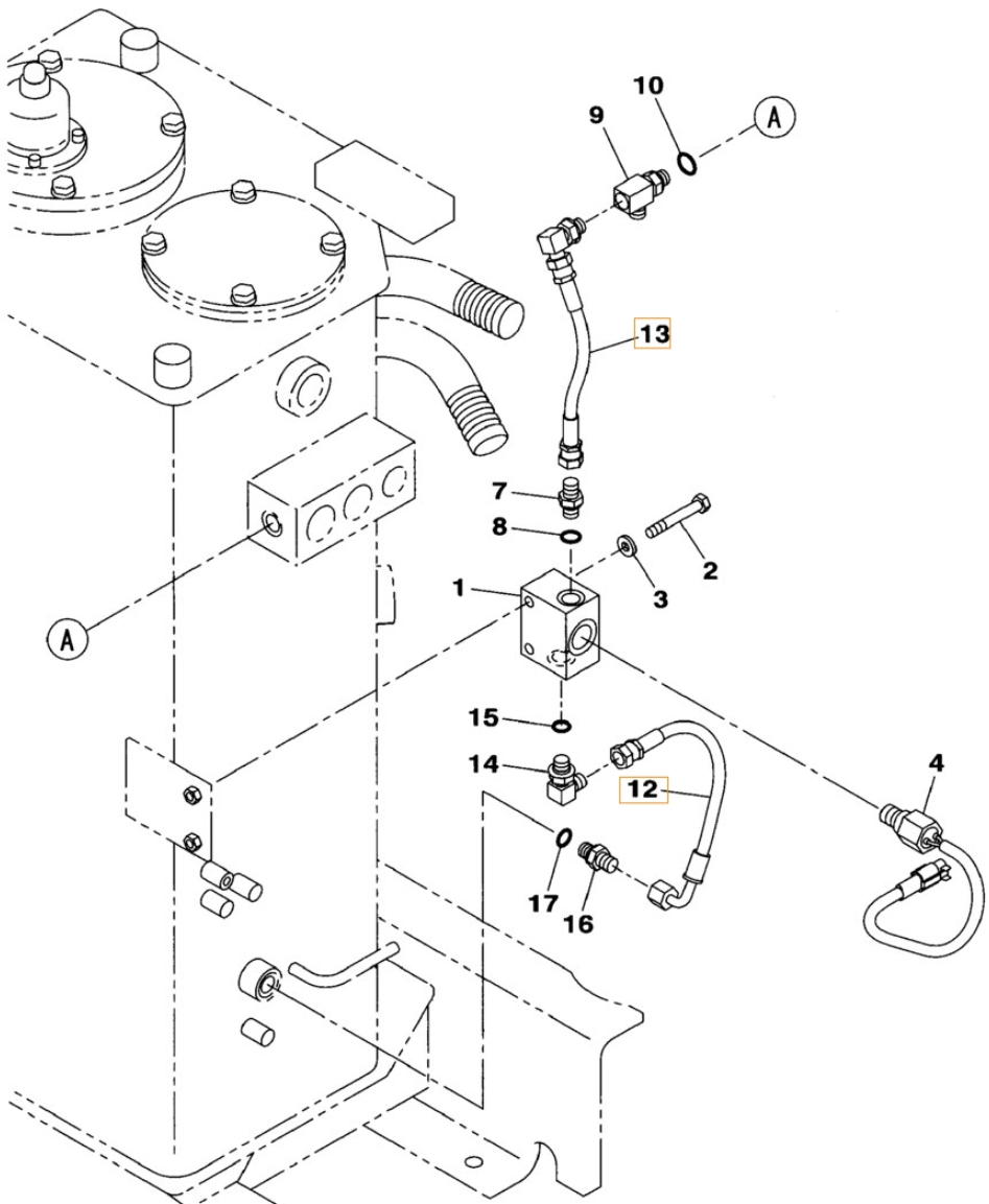 Case CX130B installation diagram showing hydraulic hose KHJ2292 at Pipe No. 12