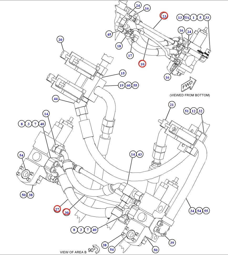 Caterpillar CAT®M317F installation diagram showing hydraulic hose 190-8539 at Pipe No. 23