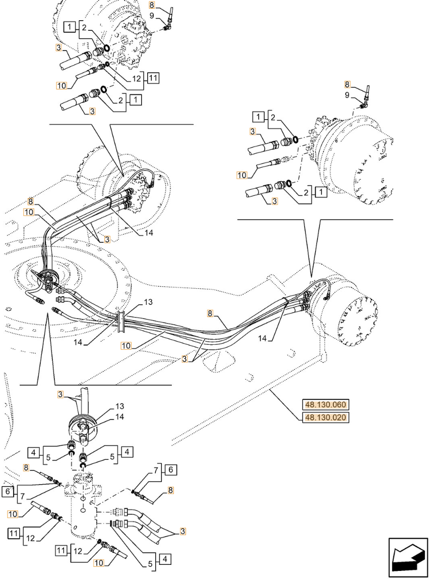 Case CX250E LC installation diagram showing hydraulic hose 157203A1 at Pipe No. 8