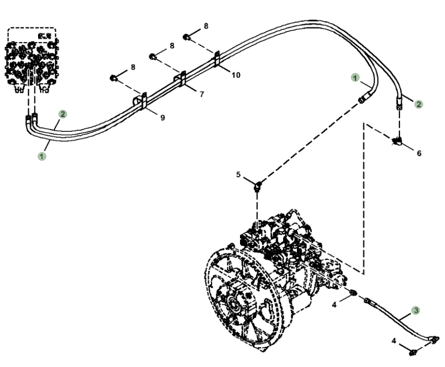 Hitachi ZX250LC-5G installation diagram showing hydraulic hose 4700140 at Pipe No. 1