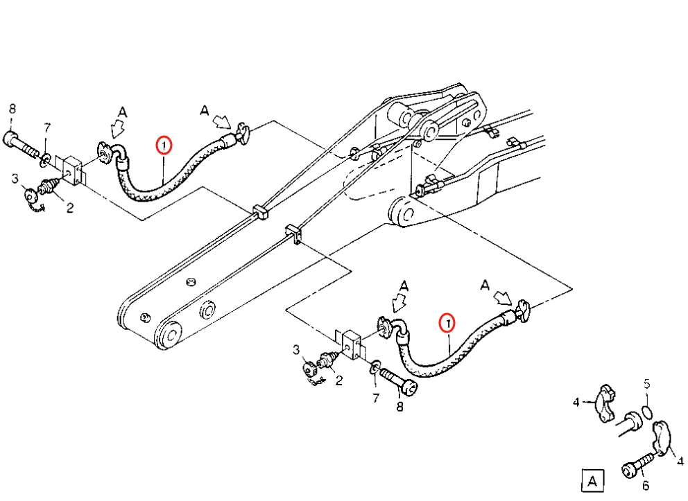 Caterpillar CAT®206B installation diagram showing hydraulic hose 8U-6217 at Pipe No. 1