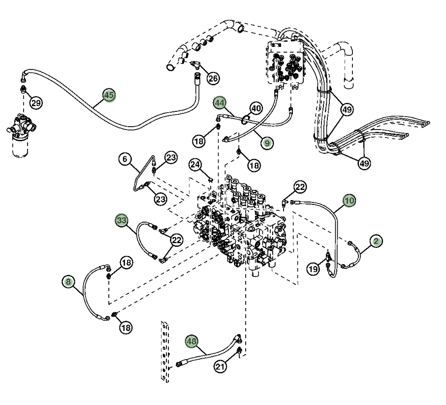Hitachi ZX200LC-3 installation diagram showing hydraulic hose 4452733 at Pipe No. 33